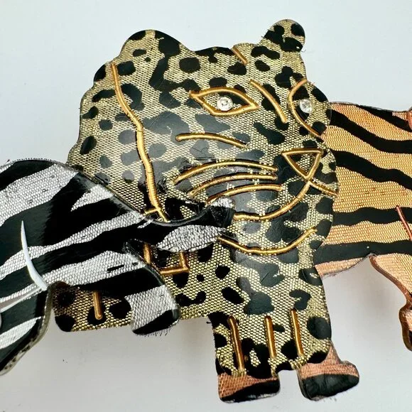 Vtg Leopard Elephant Zebra Hair Clip Barrette With Rhinestone Accents - Picture 4 of 6